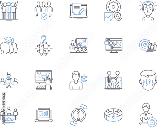 Business linkages outline icons collection. Linkages, Business, Partnerships, Connections, Ties, Networking, Relationships vector and illustration concept set. Associations, Synergy, Alliances linear