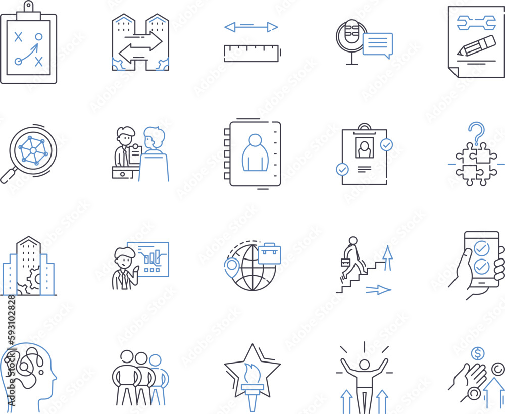 Fototapeta premium Corporation development outline icons collection. Corporation, development, growth, expansion, management, strategy, consulting vector and illustration concept set. overhaul, optimization