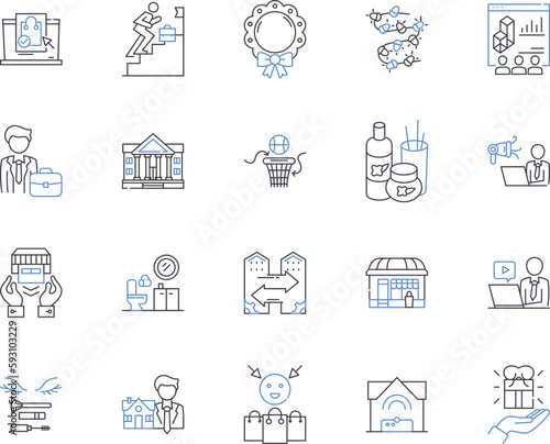 Community centers outline icons collection. Community, Centers, Community-Centers, Fun, Activities, Gatherings, Classes vector and illustration concept set. Recreation, Programs, Centers linear signs