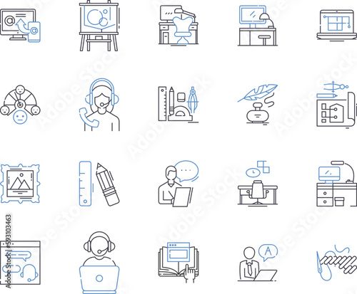 Freelance and professions outline icons collection. Freelance, professions, contractor, freelancer, entrepreneur, job, work vector and illustration concept set. independent, self-employed, consultant