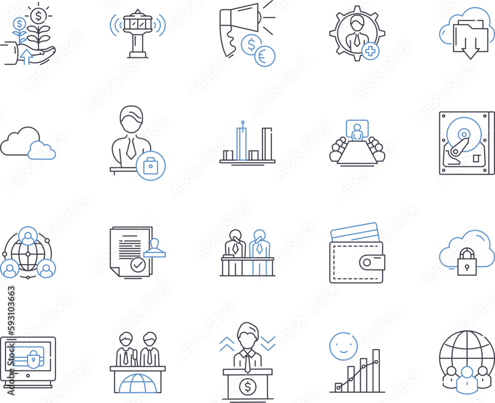 Budgeting outline icons collection. Financial, Planning, Saving, Allocation, Forecasting, Expenditure, Control vector and illustration concept set. Costing, Categorizing, Investment linear signs