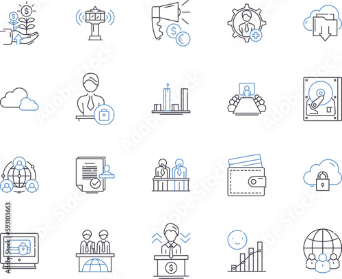 Budgeting outline icons collection. Financial, Planning, Saving, Allocation, Forecasting, Expenditure, Control vector and illustration concept set. Costing, Categorizing, Investment linear signs