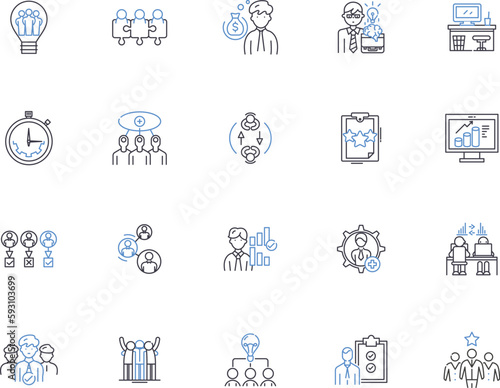 Manager outline icons collection. Supervisor, Leader, Administrator, Director, Organizer, Strategist, Advisor vector and illustration concept set. Controller, Coordinator, Conductor linear signs