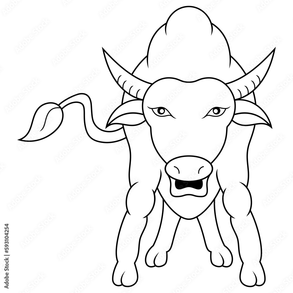 Cartoon buffalo isolated on line art