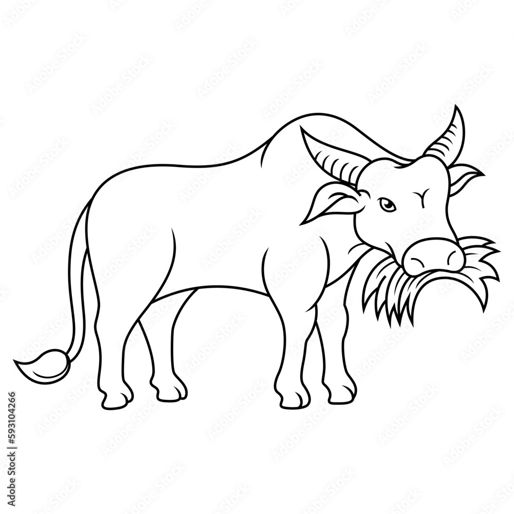 Cartoon buffalo isolated on line art