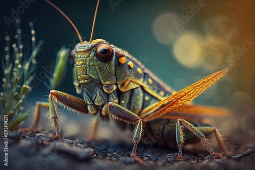 At the conclusion of the summer, a grasshopper is captured in macro. Generative AI