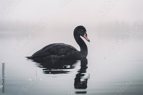 Fototapeta Naklejka Na Ścianę i Meble -  A black swan on the lake, anti-fragile concept
