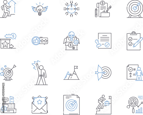 Collaborative management outline icons collection. Cooperation, Teamwork, Sharing, Interdependence, Allocation, Negotiation, Coordination vector and illustration concept set. Participation