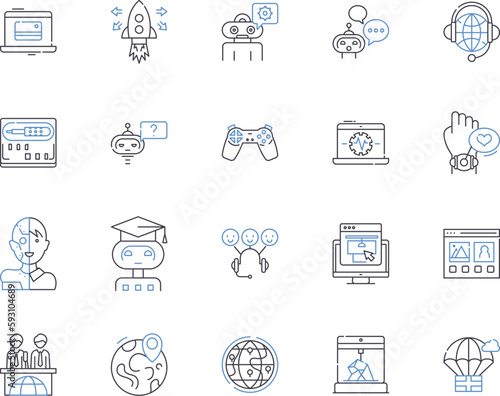 Artificial intelligence outline icons collection. AI, deep learning, machine learning, robotics, neural networks, natural language processing, computer vision vector and illustration concept set photo