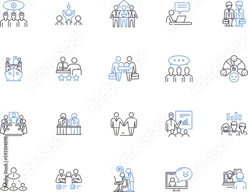 Relationship outline icons collection. Partnership, Friendship, Bonding, Alliance, Linkage, Connectivity, Interaction vector and illustration concept set. Attachment, Interdependence, Rapport linear