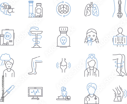 Therapy center outline icons collection. Therapy, Center, Mental, Counselling, Support, Clinic, Wellness vector and illustration concept set. Treatment, Rehabilitation, Services linear signs