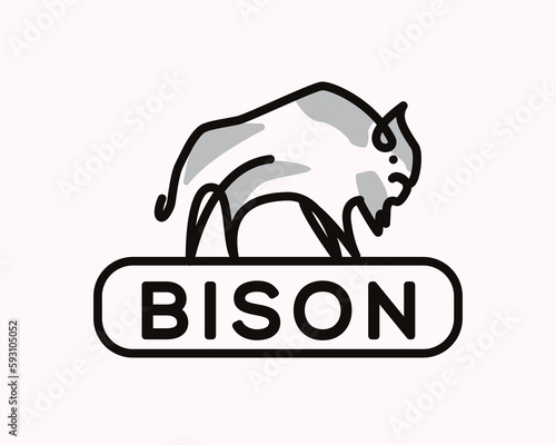 stand line art bison logo design template illustration inspiration