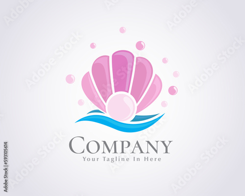pink beauty pearl with shell logo icon symbol design template illustration