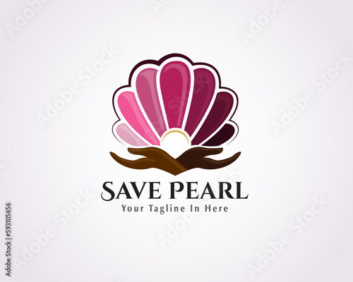 hand care pearl with shell open logo beauty jewelry design template illustration