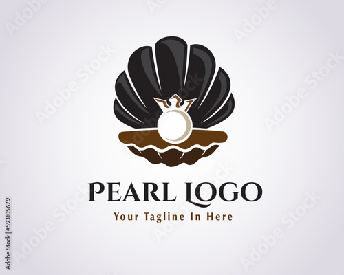 pearl with shell open logo beauty jewelry design template illustration