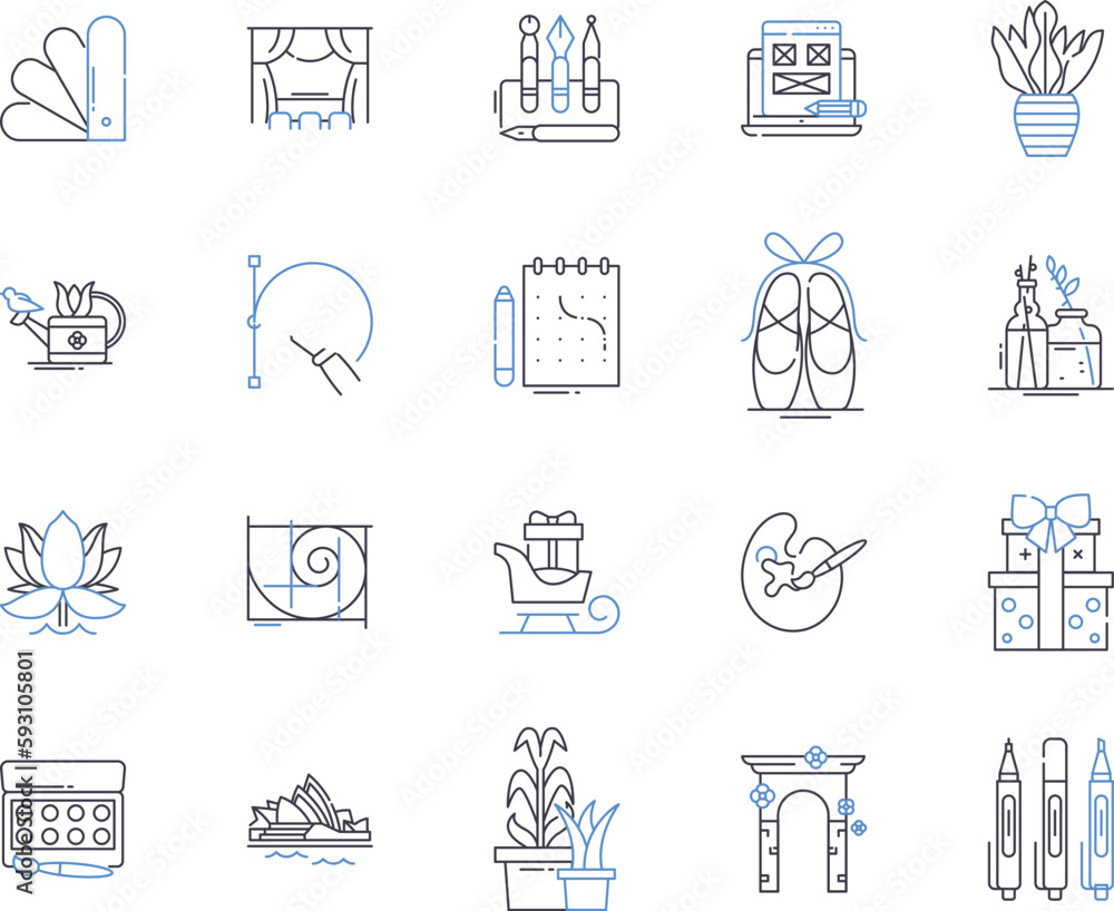 Handmade projects outline icons collection. handmade, project, DIY, crafting, creativity, design, tool vector and illustration concept set. material, texture, color linear signs Handmade projects outline icons collection. handmade, project, DIY, crafting, creativity, design, tool vector and illustration concept set. material, texture, color linear signs