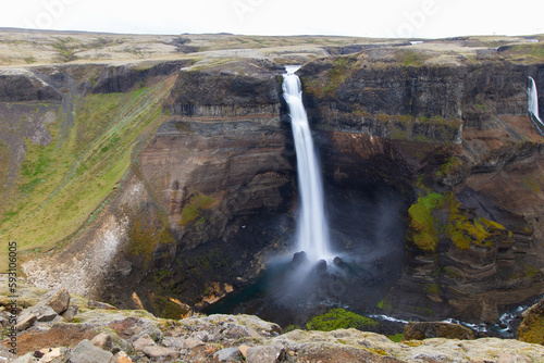 Haifoss Waterfall in the Highlands of Iceland in Spring
