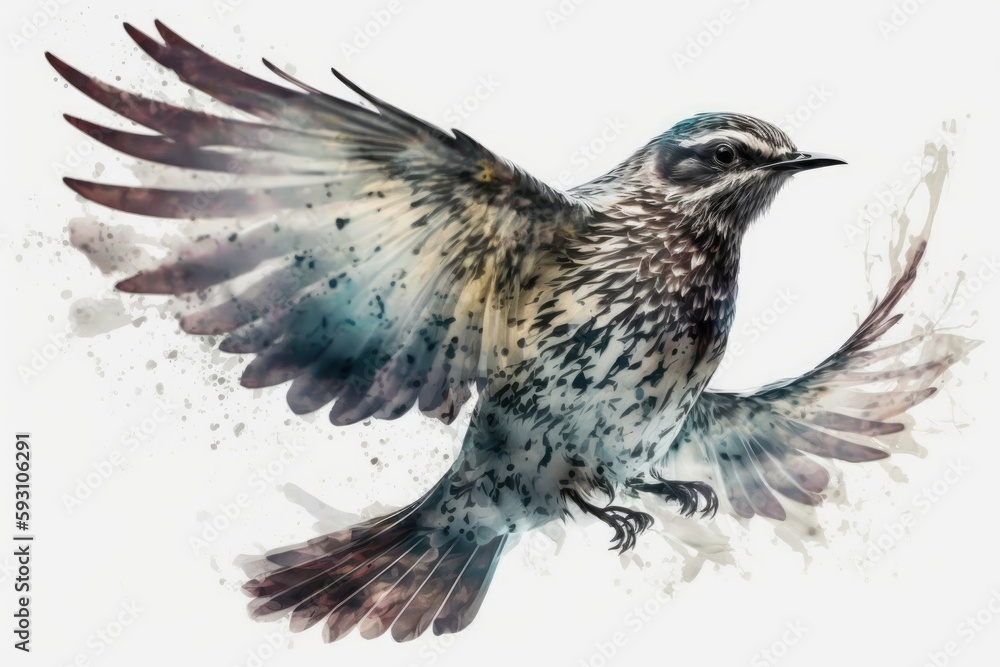 Fototapeta premium bird flying on a white background is widely spread its wings and feathers. Generative AI