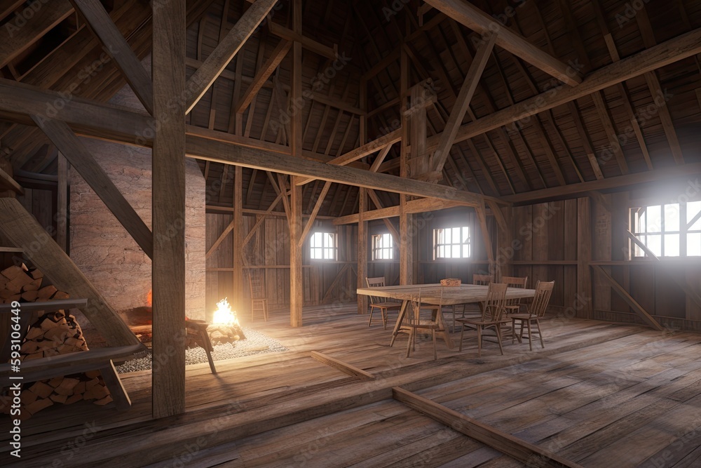 a cozy barn interior, a home model,. Generative AI a cozy barn interior, a home model,. Generative AI