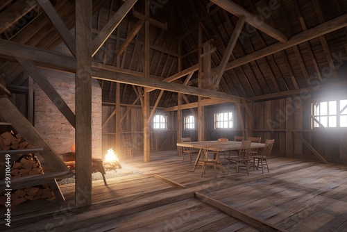 a cozy barn interior, a home model,. Generative AI