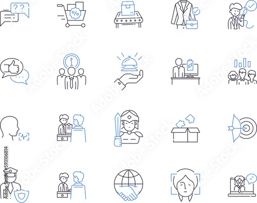 Office career outline icons collection. Office, Career, Administrative, Professional, Manager, Clerk, Executive vector and illustration concept set. Secretary, Accounting, Records linear signs