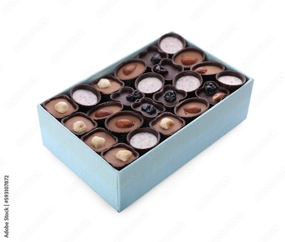 Box of delicious chocolate candies isolated on white Box of delicious chocolate candies isolated on white