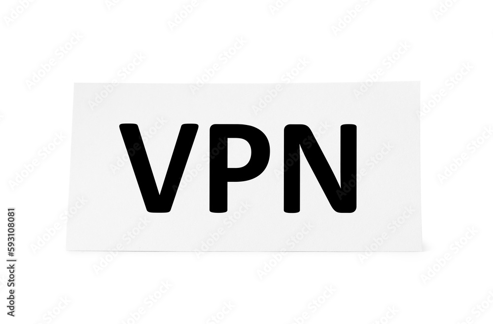 Paper sheet with acronym VPN (Virtual Private Network) isolated on white Paper sheet with acronym VPN (Virtual Private Network) isolated on white