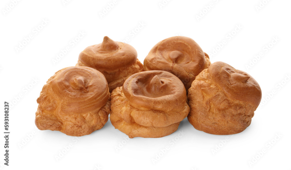 Pile of delicious profiteroles on white background Pile of delicious profiteroles on white background