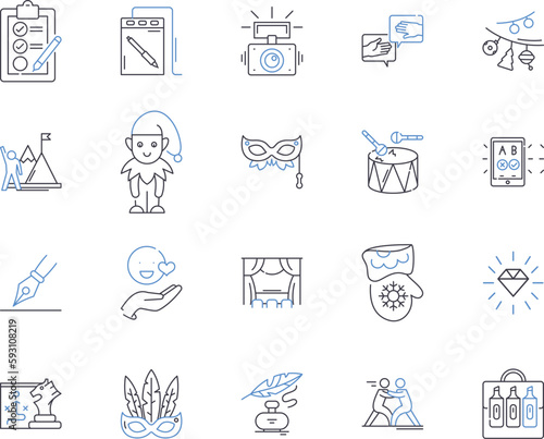 Art and craft outline icons collection. painting, drawing, sketching, sculpture, pottery, ceramics, weaving vector and illustration concept set. embroidery, cross-stitch, knitting linear signs