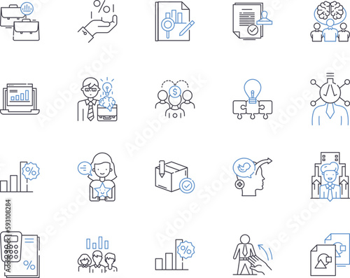 Organizational culture outline icons collection. Organizational, Culture, Values, Norms, Behaviors, Attitudes, Practices vector and illustration concept set. Beliefs, Goals, Communication linear signs