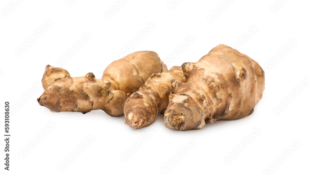 Group of Jerusalem artichokes isolated on white Group of Jerusalem artichokes isolated on white