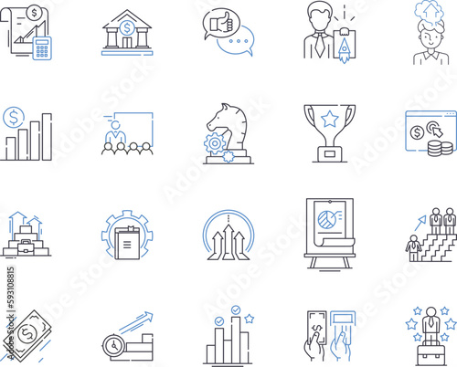 Productivity outline icons collection. Efficiency, Output, Effectiveness, Automation, Streamline, Organize, Goal-Setting vector and illustration concept set. Plan, Optimize, Outcome linear signs