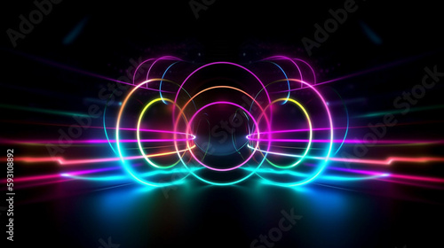 Round circle neon lights, abstract neon background