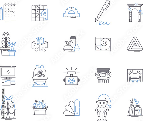 Design thinking outline icons collection. Design, Thinking, Creativity, Innovation, Problem-solving, Ideation, Collaboration vector and illustration concept set. User-Centred, Process, Perspective