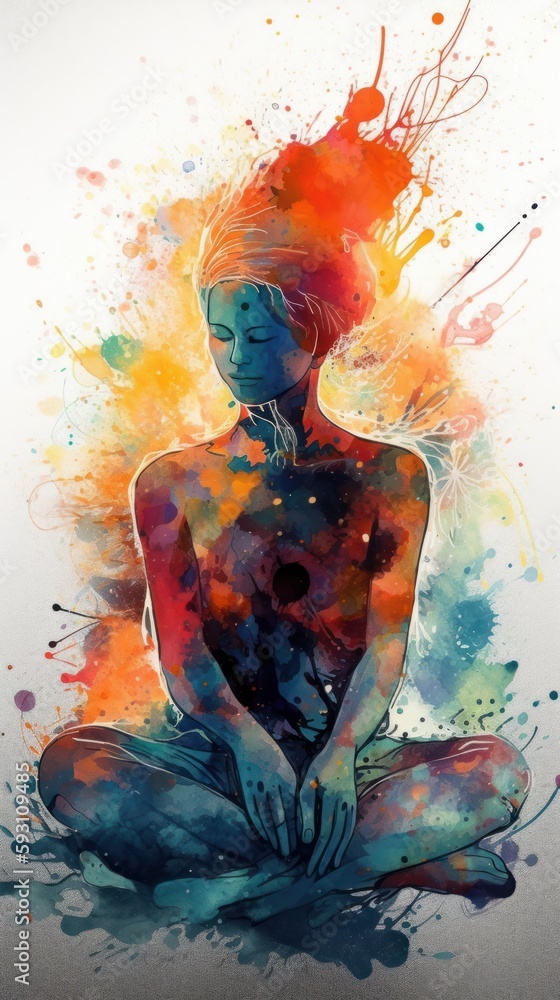 Watercolor painting of a woman doing yoga Watercolor painting of a woman doing yoga