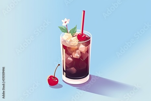 Wallpaper Mural cold and refreshing cocktail with ice and a cherry on a vibrant blue background. Generative AI Torontodigital.ca