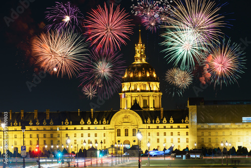 Fireworks display near Les Invalides in Paris. France