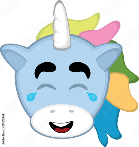 vector illustration cartoon unicorn face with tears of joy and laughter