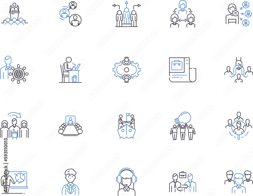 Staff outline icons collection. Personnel, Employees, Associates, Personnel, Officers, Professionals, Workers vector and illustration concept set. Executives, Colleagues, Team linear signs