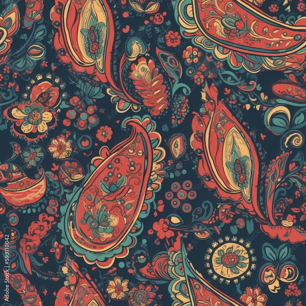 Seamless Paisley Pattern with Bold Colors Seamless Paisley Pattern with Bold Colors