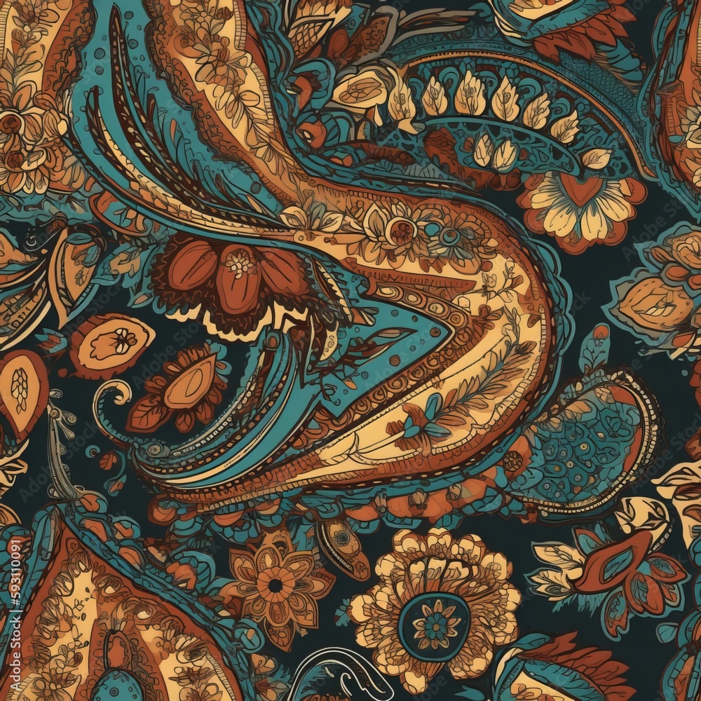 Fototapeta premium Seamless Paisley Pattern with Bold Colors