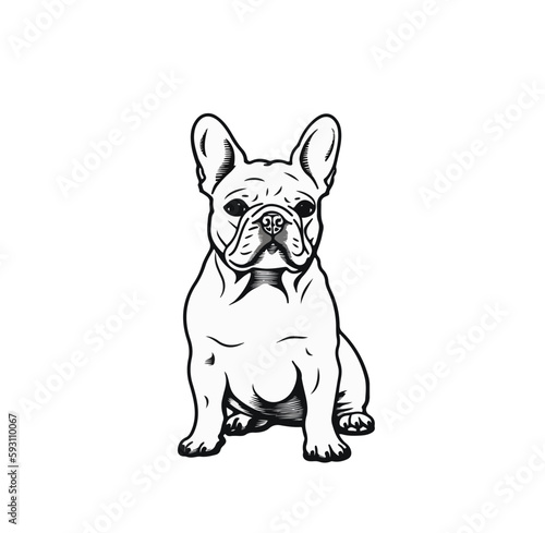 Black and white vector illustration of bulldog puppy isolated on white background