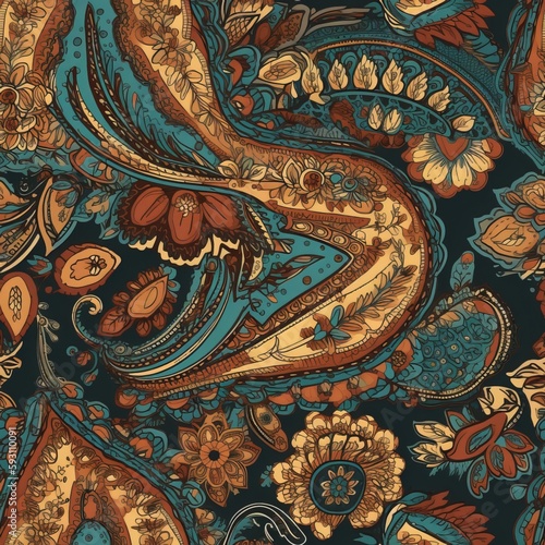 Seamless Paisley Pattern with Bold Colors