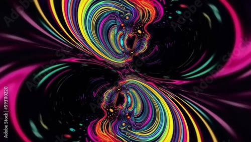 Unicorn abstract kaleidescope neon magic short animated clips for vj dj background music visualizer, weird alpha layer, trippy montage illustrated retro mirrored swirling animation