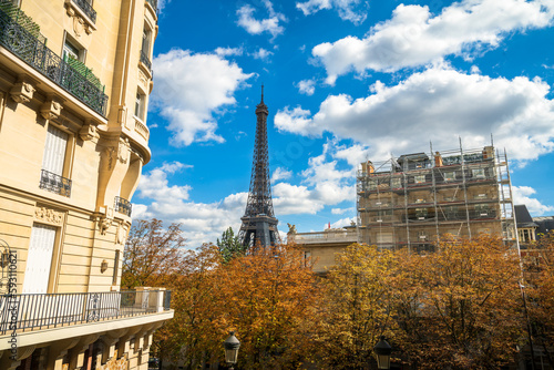 Top of Eiffel Tower in autumn season in Paris. France