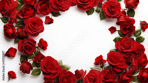 Frame made of red roses isolated. PNG transparency. Gerative ai