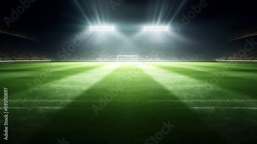 Green soccer field, bright spotlights. © Jesus From Baku