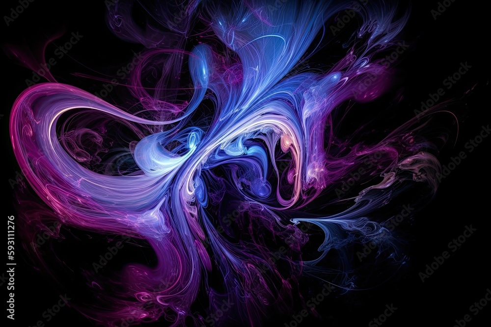 Fantasy Art of Light and Liquid: A Mysterious Purple, Blue and Red Pattern on a Black Background with a White Border: Generative AI