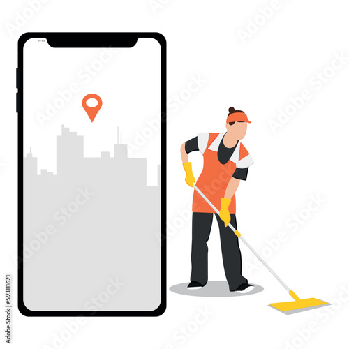 sign with a person. Cleaning. Cleaning lady