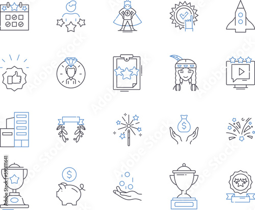 Success and profit outline icons collection. Profit, Success, Gain, Advantage, Reward, Profit margin, Profit ratio vector and illustration concept set. Earnings, Money, Wealth linear signs